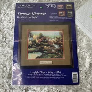 1996 Thomas Kinkade Cross stitch Kit The painter of light Lamplight village
